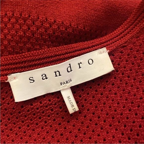 Sandro Red Milau Pointelle Ribbed Dress, S - Picture 11 of 15
